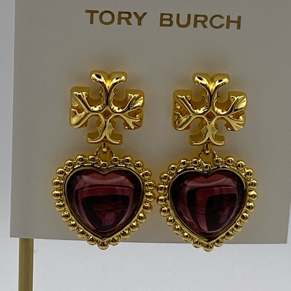 Tory Burch Roxanne heart drop earrings - gold tone and w purple heart - Picture 3 of 4